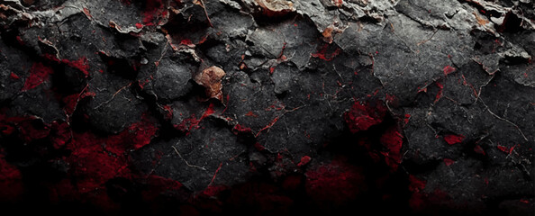 Wall Mural - black red grunge background, toned rock texture, dark, banner