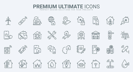 Wall Mural - smart home technology thin line icons set vector illustration. outline automation of digital house s
