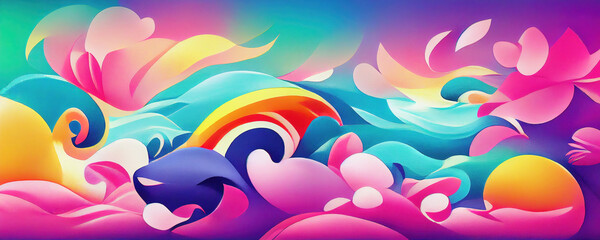 Wall Mural - Wild abstract summer party beach wallpaper in rainbow colors