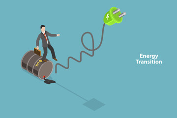 3D Isometric Flat Vector Conceptual Illustration of Energy Transition, Electricity Generation Renewable Sources