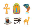 Egyptian Symbols with Camel, Ankh, Eye of Horus, Nefertiti Bust and Pharaoh Vector Set
