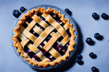 tasty blueberry pie, a high calorie baked food item, sweet and sugary