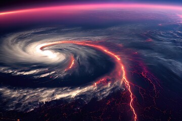  Powerful hurricane, cyclone view from space. Meteorological research from space. 3d illustration