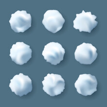 Snowballs Set. Snowballs, Snowdrift. New Year Winter Ice Element. Realistic Snow Caps Isolated
