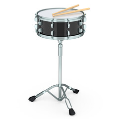 Poster - Realistic drum and wooden drum sticks and stand on white background