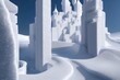 3D Rendered intricate Snowcastle - Computer generated image of winter blizzard scene. frosty and icy frozen castle made of ice and snow for winter 2023