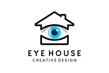 Eye home logo design or eye care home logo vector illustration