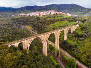 Aerial photo of Viaduct of Guadalupe, province of Caceres, Extremadura, Spain.