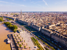 Aerial Cityscape Of French City Bordeaux And Garonne River