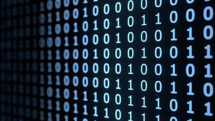 binary code animated blue background, cyberspace computation. computer science boolean numbers, can 