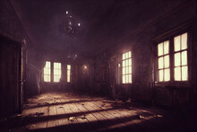 Creepy Interior Of An Abandoned Building Background, Concept Art, Digital Illustration, Haunted House, Scary Interior, Halloween Background