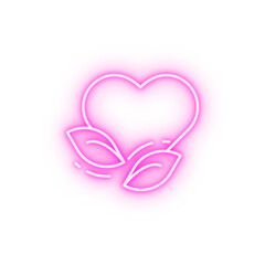 Wall Mural - Leafs heart love ecology neon icon