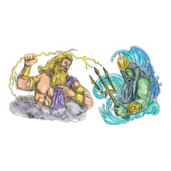 Poster - Zeus Thunderbolt Vs Poseidon Trident Tattoo