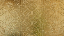 Gold Surface With Extruded Mandala Flower. 3D Diwali Celebration Background.