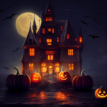 Halloween Background With Pumpkin Castle