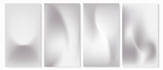 Vector set of mesh gradient backgrounds in silver or light gray. Abstract background design for social media stories, wallpaper, posters, package design, web banners, etc.