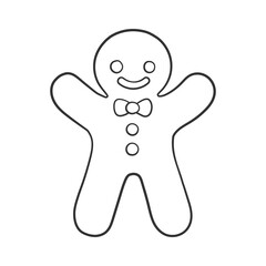 Wall Mural - Gingerbread man cookie outline doodle cartoon illustration. Winter Christmas food theme coloring book page activity for kids.