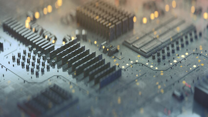 Wall Mural - Sci-fi printed circuit board 3D render