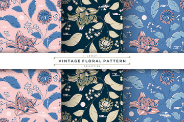 Poster - vintage japanese style floral pattern collection