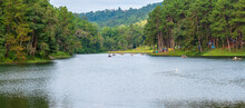 Beautiful Scenery Of Pang Oung Lake, Mae Hong Son, Thailand. Travel, Trip And Vacation Concept