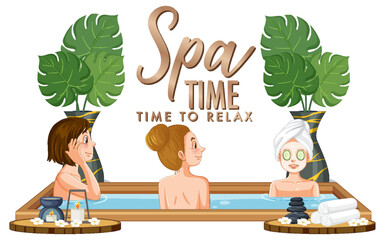 Wall Mural - Spa time text with women in hot tub