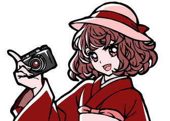 Poster - Illustration of a Kimono Girl Holding a Camera	