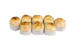 baked roll with baked cheese on top of a white background, insulated