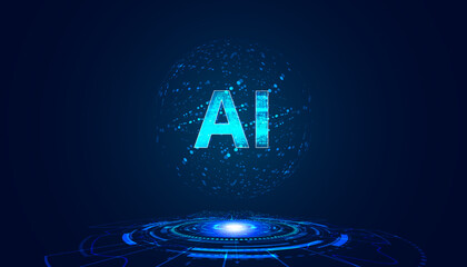 Wall Mural - abstract artificial intelligence on atomic and technology background with computer systems dot blue.
