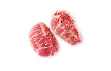 Wall Mural - Fresh piece of meat cut from the Iberian pork cheek on white background.