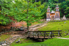 Slovenia, Small Footbridge And Steps In Front Of Russian Chapel On Vrsic Pass