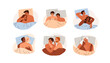Sex and intimacy concept. Lovers couple in good and bad sexual intimate relationships, libido set. Love partners, people in beds. Flat graphic vector illustrations isolated on white background