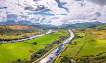 Aerial View Of Great Glen Way By Caledonian Canaland And River Lochy, Scotland