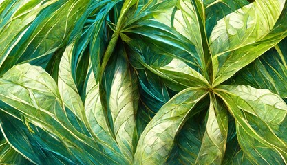 Illustration of tropical green leaves background