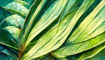 Illustration of tropical green leaves background