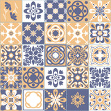 Fototapeta Kuchnia - Purple white seamless pattern, traditional Spanish Azulejo tile illustration