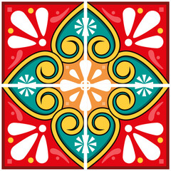 Wall Mural - Mexican talavera tile seamless pattern vector 4 designs with flowers, swirls
