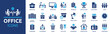 © Icons-Studio - Office icon set. Containing briefcase, desk, computer, meeting, employee, schedule and co-worker symbol. Solid workspace icons vector collection.
