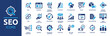 Seo icon set. Search Engine Optimization icon collection. Containing business and marketing, traffic, ranking, optimization, link and keyword. Solid icons vector collection.