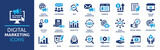 Fototapeta  - Digital marketing icon set. Containing seo, content, website, social media, sales and online advertising. Solid vector symbol collection.