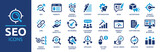 Fototapeta  - Seo icon set. Search Engine Optimization icon collection. Containing business and marketing, traffic, ranking, optimization, link and keyword. Solid icons vector collection.