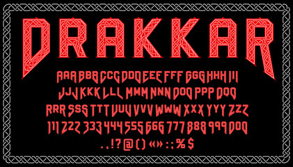 viking font, typeface, type alphabet. medieval alphabet complete typeset with punctuation and numera