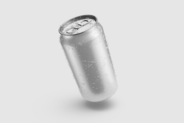 Wall Mural - Aluminium drink can 330ml with water drops mockup template, isolated on light grey background. High resolution.