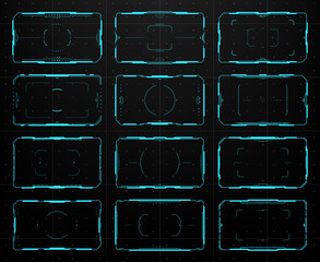 Leinwandbilder - Hud aim control target frames. UI interface, electronic military viewfinder, game UI gun crosshair displays, control panel vector digital frames. Futuristic airplane pilot dashboard screens