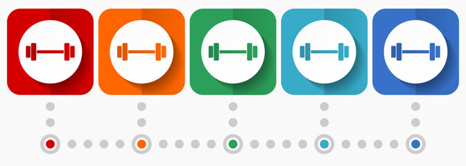 Poster - Fitness, gym, sport vector icons, infographic template, set of flat design symbols in 5 color options