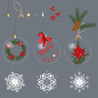 Vector set of Christmas balls and other symbols on a white background