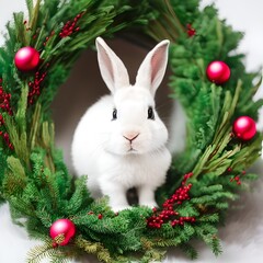 Wall Mural - A 2023 Christmas bunny postcard