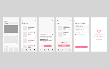 Wall Mural - Online Bakery shop with home screen and payment option. UI UX design template. vector illustration.
