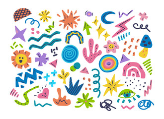 Canvas Print - set of colorful hand drawn doodles of different shapes, abstract elements for modern design, vector 