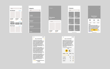 Wall Mural - Online e-course, e-library education, e-learning, e-reading App design. UI UX design Template for mobile and responsive website. vector illustration.