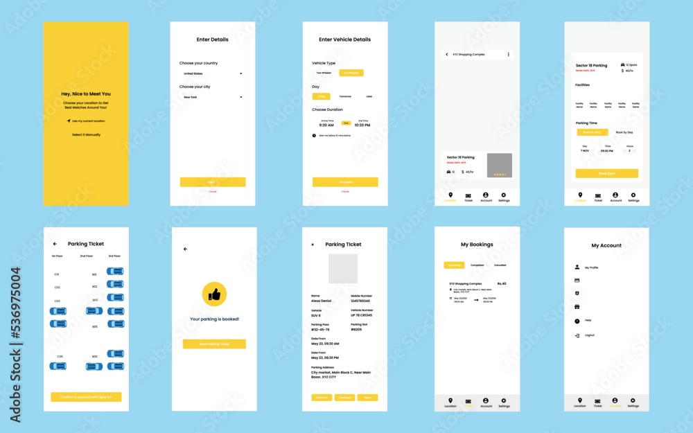 Online Car Parking Finding app UI UX design template for mobile app and responsive website. Parking Spot Finder app. Stock Vector | Adobe Stock free-parking-online-editable-templates